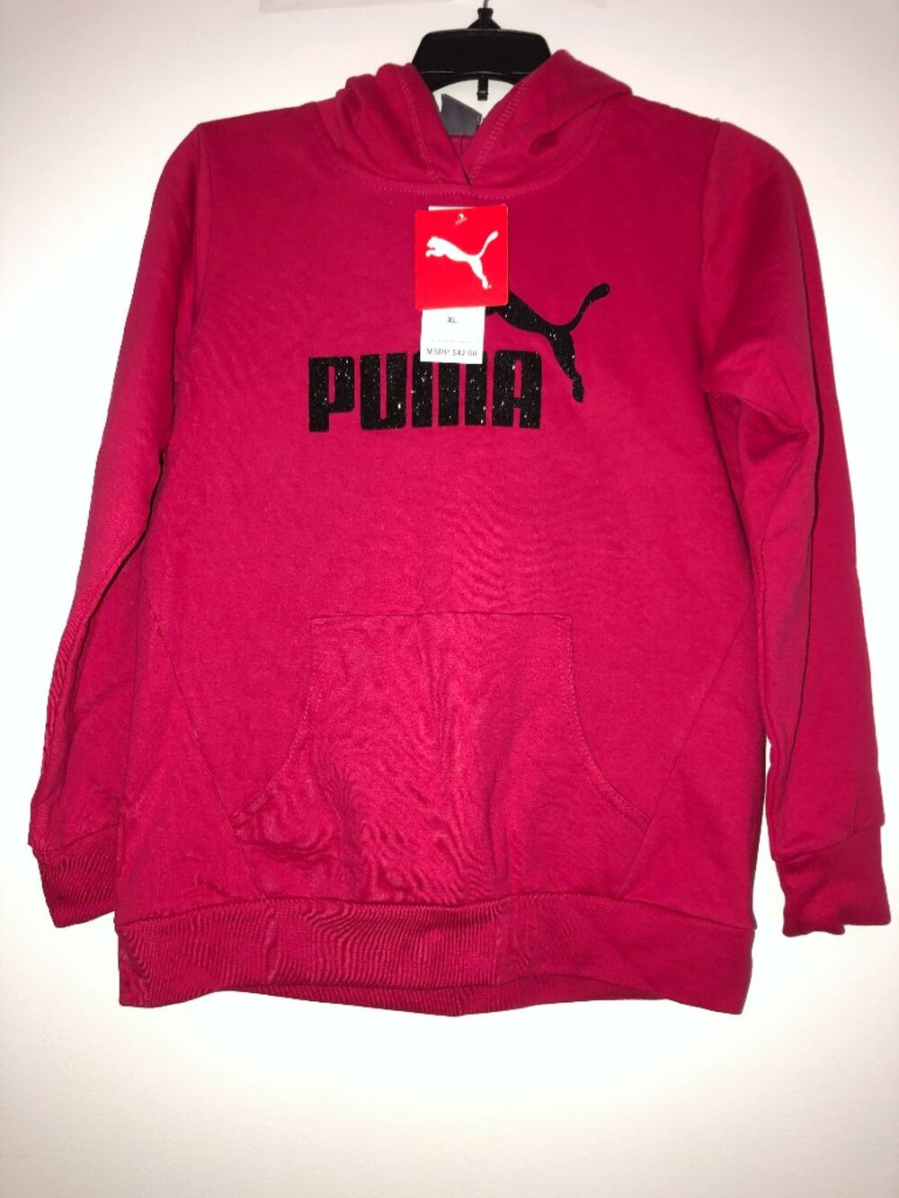 NWT Puma Kids Girls Soft Fleece Pullover Graphic Hoodie Sweatshirt Size XL